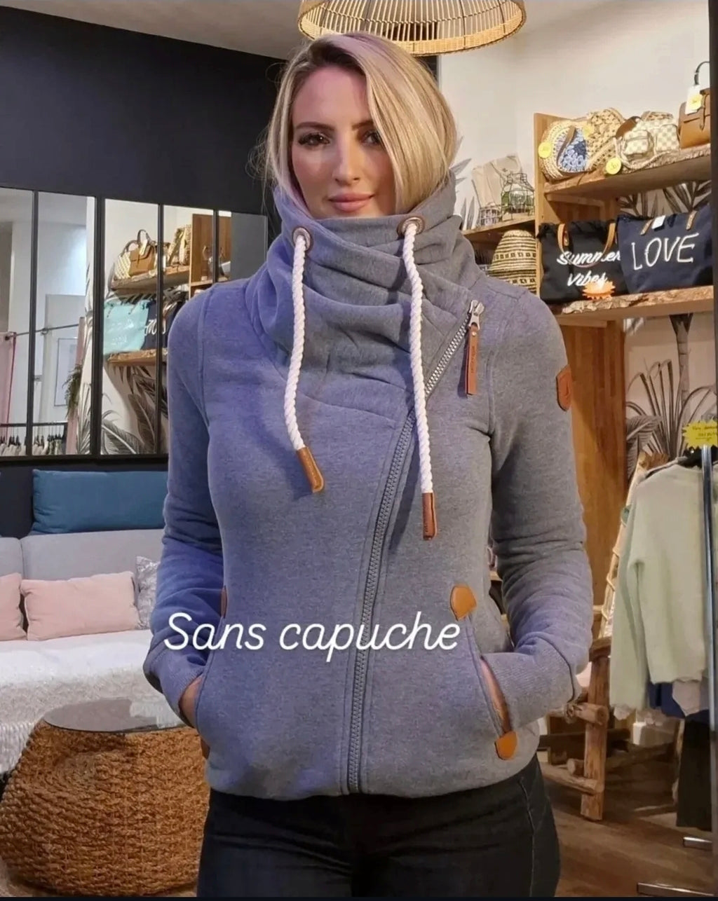 PULL CANADIEN HEATHER BLUE SANS CAPUCHE