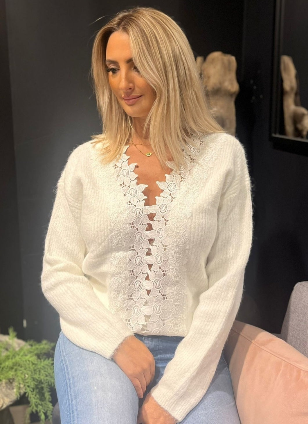 PULL FLEURS DENTELLE REVERSIBLE