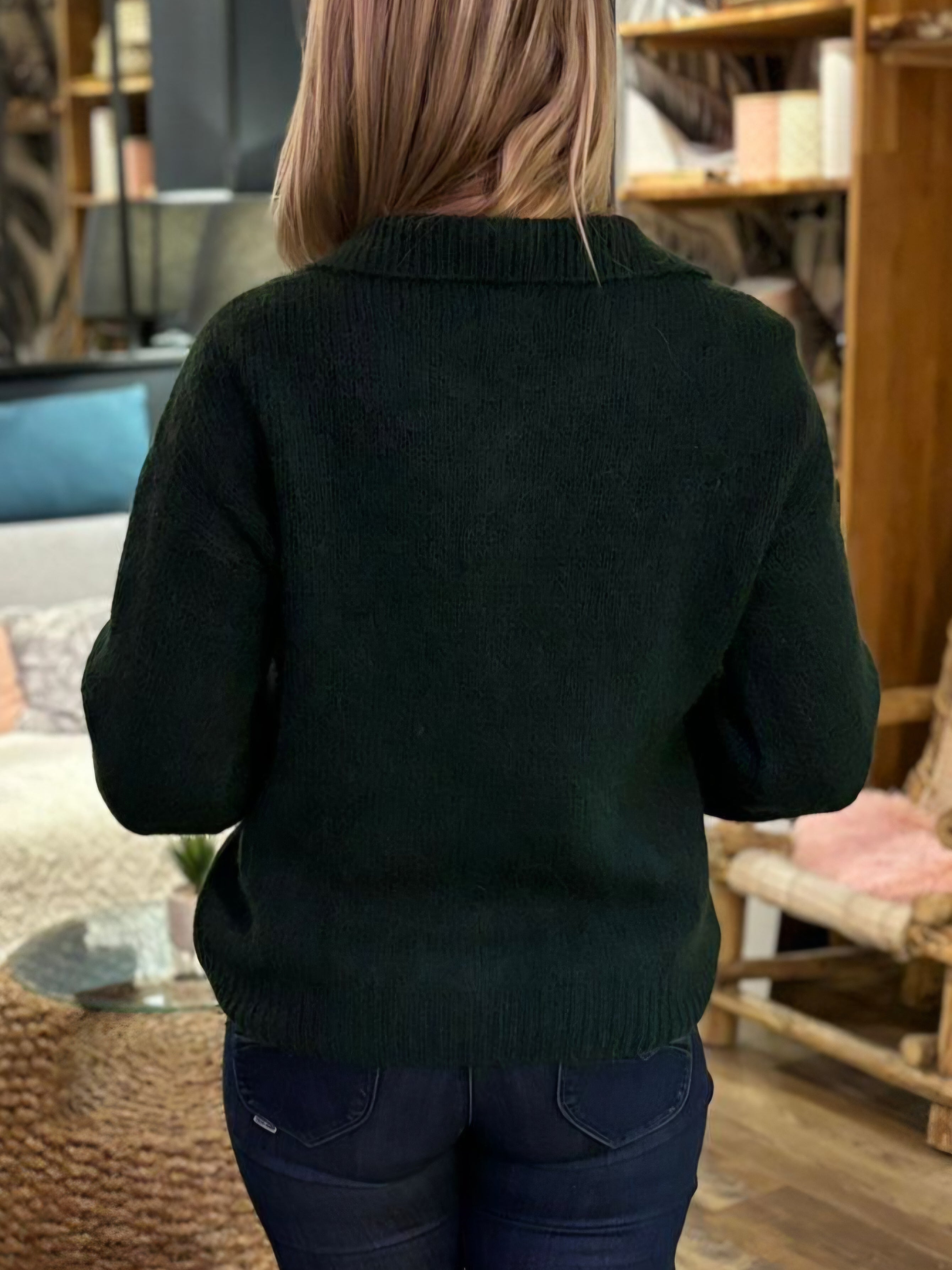 PULL GILET ZIP COL CHEMISE VERT SAPIN REF7826